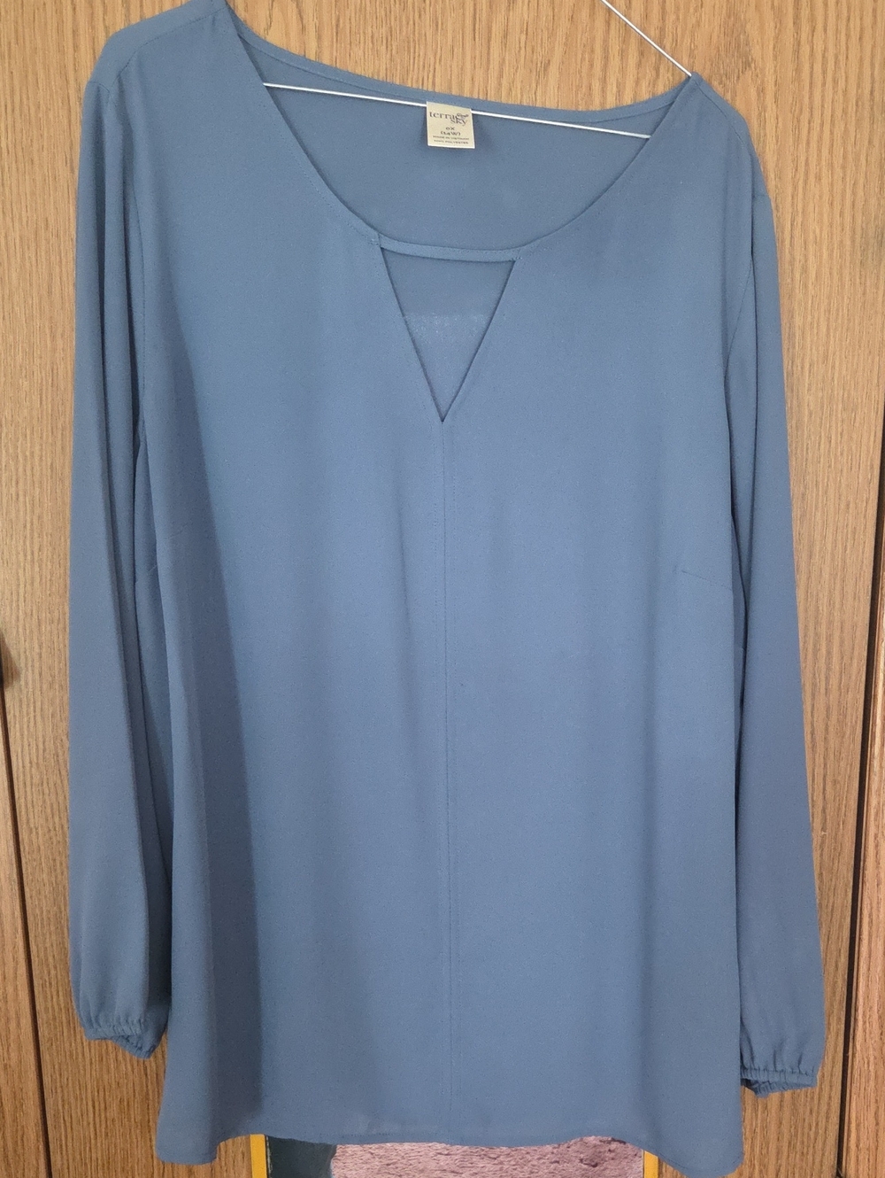 Terra & Sky Slate Blue V-Notch Long-Sleeve Blouse